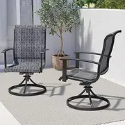 Grand Patio Patio Swivel Chairs Set of 2, Outdoor Dining Chairs with Textilene High Back, Patio Chairs with Rocking Frame for Lawn, Porch or Garden, Black & Grey Plaid