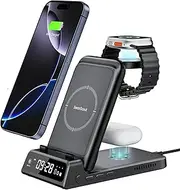Wireless Charger for iPhone, SwanScout 703A, 3-in-1 Charging Station for iPhone 16e/16 Pro Max/16 Pro/15/14/13 Series, Charger Stand for Apple Watch Ultra 2/10/9/8/7/Air-Pods (Black)