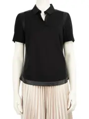 Black T-Shirt with Faux Leather Trim