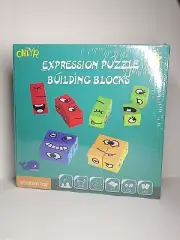 CHIYR Wooden Expressions Matching Block Puzzles Building Cubes Toy Board Games