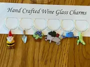 "GARDENER", GARDENING SET OF 6 HAND CRAFTED WINE GLASS CHARMS