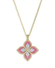 Roberto Coin 18K White & Yellow Gold Venetian Princess Rhodonite & Diamond Flower Pendant Necklace, 16-18