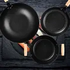 3Pcs Frying Pan Iron Pot Wooden Hand Non Stick Stirring Frying Stockpot AU