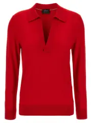 [Brioni] Brioni-Cashmere And Silk Shirt Polo Rosso-Donna 42IT