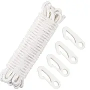 Flag Rope 50 Feet Flag Pole Halyard Rope and Clips Kit 4 Pieces Nylon 15m White