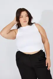 White Tank Top Crew Neck Seamless Side Ruched