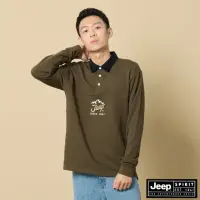 在飛比找momo購物網優惠-【JEEP】男裝 山岳圖騰刺繡休閒長袖POLO衫(軍綠色)