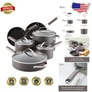 Charcoal Nonstick Cookware Collection - 10-Piece Set with Silicone Grip Handles
