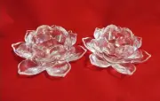 Shannon by Godinger - Set of Two Crystal Lotus Candle Holders #14853 New In Box