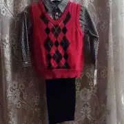 New Van Heusen boys 3 pc size 4 pant shirt vest set black red gray machine wash