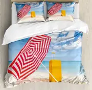 Yellow and Blue Duvet Cover Set with Pillow Shams Windy Shore Print