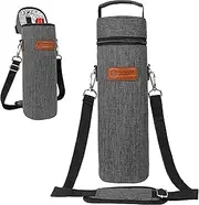 [OPUX] Wine Bag Single Bottle Carrier Tote, Insulated Wine Cooler Bag for Travel Picnic Beach with Shoulder Strap, Thermal One Bottle Holder Carrying Case Wine Gift for Women Men, Charcoal Gray