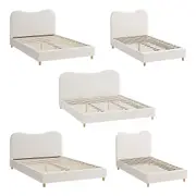 Oikiture Bed Frame Queen Double King Single Size White Boucle Cloud Shape