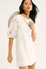 New Spell & The Gypsy Collective Lala Linen Shift Dress Womens Small White Tunic