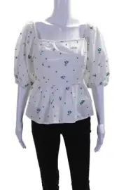 Barbour Womens Cotton White Floral Embroidered Tie Open Back Blouse Top Size 10