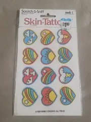 Vintage Scratch & Sniff Skin Tattoos Hearts Rainbows Mark 80s Party Favors 1980s