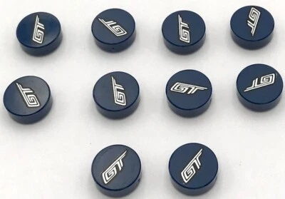 Lego 10 New Dark Blue Tiles Flat Smooth Round 1 x 1 with Silver 'GT' Parts