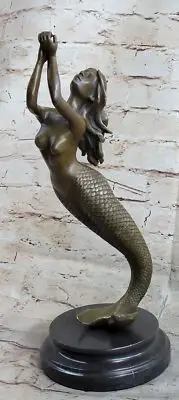 15"Westward Bronze Statuary Belle Little Mermaid Dolphin Beauty Fish Statue Sale