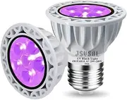 JSVSAL LED Blacklight Bulbs Dimmable,PAR16 E27 Base,AC 200-240V 6W,UVA Level 395-400nm,Glow in The Dark for Body Art Paint, Fluorescent Poster, Neon Glow Party,Holiday Decorations,2-Pack