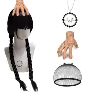 Long Straight Black Braided Wig with Bangs Halloween Party Wig，Halloween Wig