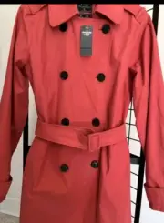 NEW Abercrombie Fitch Womens Coral Trench Coat XS Wind Water Resistant Belted