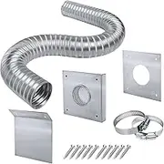 Pellet Stove Fresh Air Intake Kit, 2" x 60" Outside Cold Air Kit for Pellet Stove Pipe, Aluminum Flex Vent Pipe for Corn with Wall Plate Screen & Screw Hose Clamps