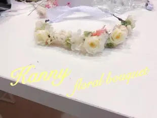 Kanny 新娘花圈 永生花花圈 白玫瑰花圈 乾燥花花圈  玫瑰花圈 新娘頭飾 永生花頭飾  古典花圈 拍攝花圈