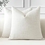 JOTOM Set of 2 Cushion Covers 50x50 cm Linen Beige Decorative Throw Pillow Covers 20x20 Inch Square Cushion Case Home Decor Pillowcases for Couch Sofa Living Room Bed (Beige), DMBKHUK0108
