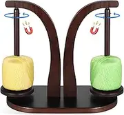 Yarn Holder for Knitting and Crocheting, Double Wooden Yarn Holder Yarn Spinner, Rotated Magnetic Wool Knitting Yarn Holder, Suitable for Knitting Lovers (Brown)