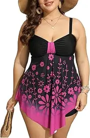[TangDao] Women’s Plus Size Swimwear Two Piece Tankini Swimsuits with Short Floral Swim Dress Tummy Control Bathing Suits