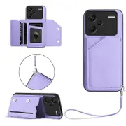 For Xiaomi Redmi Note 13 Pro+ 5G Case Card Holder Kickstand Skin-Touch Phone Cover with Wrist Strap Multicolor Light Purple