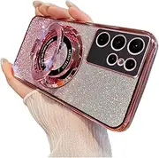 [BOqarI] Gradient Electroplating Glitter Pink Phone Case, Hidden Finger Ring Holder, Drop Proof, for Samsung Galaxy A72 A73 A71 A70 A54 A55 A53 A51 A34 A35 A33 A32 A24 Phone Case (Pink,A55 5G)