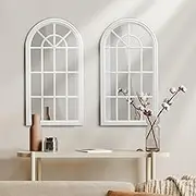 Oikiture 2PCS Arched Window Mirror, 76 x 51cm Wall Mirror Home Decorative for Living Room Entryway Hallway, White