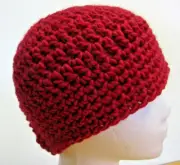Red Wool Beanie Chunky Maroon Skull Cap Men Women Hat Handmade Crochet Knit OS