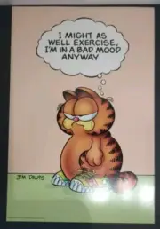 VTG 1978 Garfield Original Jim Davis Argus 14x9 Poster Might As Well Exercise