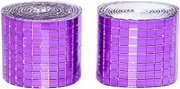 Self Adhesive Mosaic Tiles, 3200 Pieces Disco Ball Tiles, 5 x 5 mm Glass Mirror Mosaic Tiles, Square Mirror Tiles Sticker for DIY Vase, Art Collage, Photo Frames, Home Party 2 Rolls (Purple)
