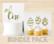 BUNDLE PACK One With Bunny Ears Cake Topper + Easter Eggs & Bunny Cupcake Topper