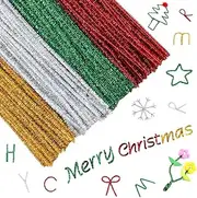 400 Pieces Pipe Cleaners Set,4 Colors Christmas Chenille Stems Glitter Pipe Cleaner Craft Kit for DIY Creative Home Arts and Crafts Project Decoration(Red,Gold,Silver,Green)