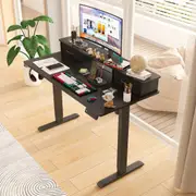Advwin Electric Standing Desk Adjustable Height Sit Stand up Desk with Monitor Stand and 2 Fabric Drawers Black