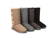 AUSTRALIAN SHEPHERD® UGG Boots Double Face Sheepskin Wool Tall Triple Button - Chestnut / AU Ladies 13/ AU Men 11 / EU 44