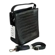 Revolve AOTA Elena Croc Embossed Faux Leather Black Crossbody Bucket Bag NWT