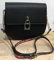 BETSEY JOHNSON Saddle Bag Black/Multi Floral Gold Tone Chain Shoulder Strap NWT