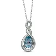 Pear-Shaped Aquamarine and Natural Diamond Accent Cascading Teardrop Pendant in 10K White Gold