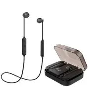 [bluetooth 5.0] Hifi Wireless bluetooth Earphone Magnetic Adsorption Stereo Sports Headphone with Mic with Chariging Box BLACK COLOR