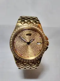 在飛比找Yahoo!奇摩拍賣優惠-HOGA王室閃亮金色機械男錶3.8cm，錶帶有裁過少2節