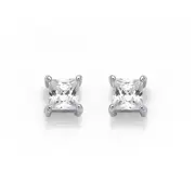Sterling Silver 4mm Cubic Zirconia Square Studs in White