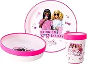 Barbie 3pcs Reusable Bicolor Premium Kids Dinner Tableware Set Plate, Bowl & Tumbler, BPA Free