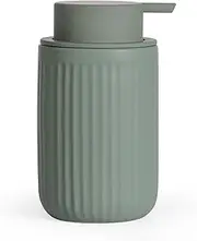 INGOFIN Ceramic Lotion Dispenser - 12oz Refillable Hand Soap Dispenser Bathroom, Modern Liquid Soap Dispenser with Pump, Dish Soap Dispenser for Kitchen, Stripe Green