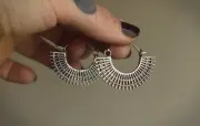Geometric Fan Shaped Hoop Earrings Pair. Silver Boho Jewellery KIA-1