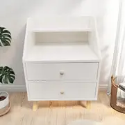 Bedside Table Bedroom Nordic Warm White 2 Drawers Wooden Legs Modern Design 47cm
